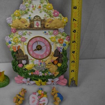 2 pc Easter Decor: Clock with 3 Hanging Charms & Taper Candle Holder