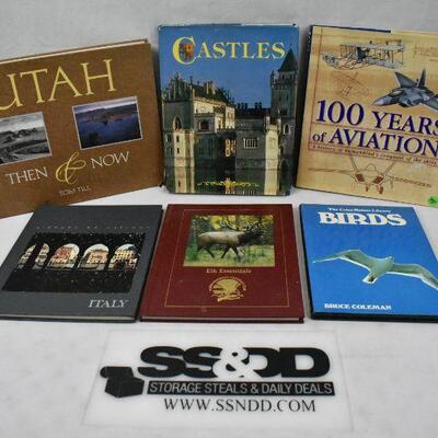 6 Non-Fiction Large Hardcover Books Birds, Elk, Italy, Aviation, Castles, & Utah