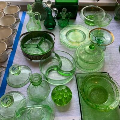J - 534  Vintage Green Depression Glass Lot 