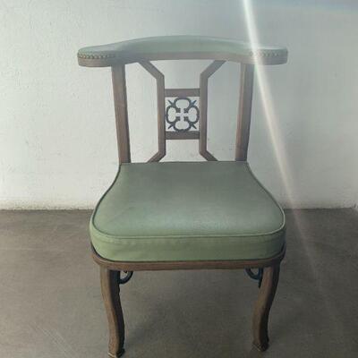 Baker Brothers Burlwood and Wrought Iron Chair, Green Leather 4 Chairs