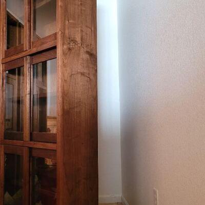 Lot 191: Vintage Walnut Tall 3-Tier Sliding Glass Door SHOWCASE Display Cabinet 80" Ã— 33.5" Ã— 13.5" 