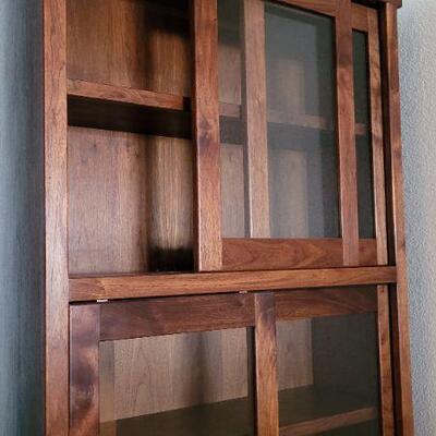 Lot 191: Vintage Walnut Tall 3-Tier Sliding Glass Door SHOWCASE Display Cabinet 80" Ã— 33.5" Ã— 13.5" 