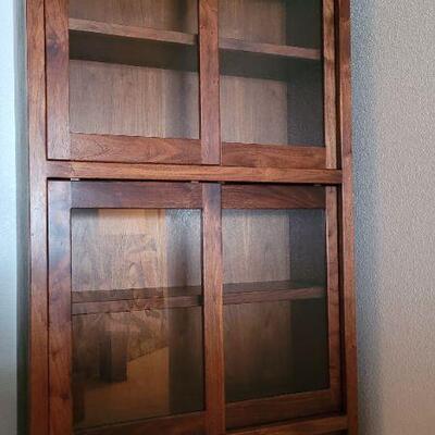 Lot 191: Vintage Walnut Tall 3-Tier Sliding Glass Door SHOWCASE Display Cabinet 80" Ã— 33.5" Ã— 13.5" 