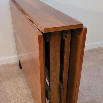 Lot 223: Vintage Mid Century Modern Walnut Drop Leaf Gate Leg Kitchen Table (ONLY 8" Deep x 36" Wide when Compact)