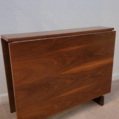 Lot 223: Vintage Mid Century Modern Walnut Drop Leaf Gate Leg Kitchen Table (ONLY 8" Deep x 36" Wide when Compact)