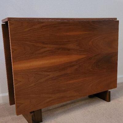 Lot 223: Vintage Mid Century Modern Walnut Drop Leaf Gate Leg Kitchen Table (ONLY 8" Deep x 36" Wide when Compact)