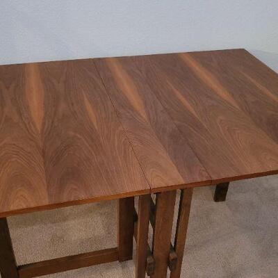 Lot 223: Vintage Mid Century Modern Walnut Drop Leaf Gate Leg Kitchen Table (ONLY 8" Deep x 36" Wide when Compact)