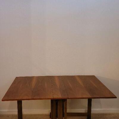 Lot 223: Vintage Mid Century Modern Walnut Drop Leaf Gate Leg Kitchen Table (ONLY 8" Deep x 36" Wide when Compact)