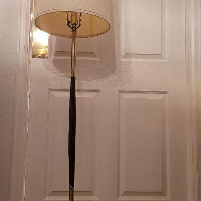 Lot 241: Vintage Mid Century Modern 60" Tall Brass and Teak Floor Lamp