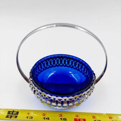 COLBALT BLUE BOWL WITH SILVERTONE CARRIER 