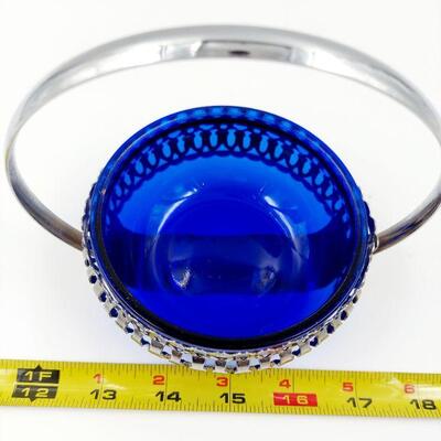 COLBALT BLUE BOWL WITH SILVERTONE CARRIER 