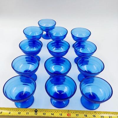 13 PC DESSERT CUPS BLUE COBALT HAZEL ATLAS GLASS CO. 
