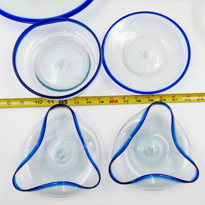 8. Pc SET OF CLEAR / COLBALT BLUE ROUNDED SET OF DISHES 