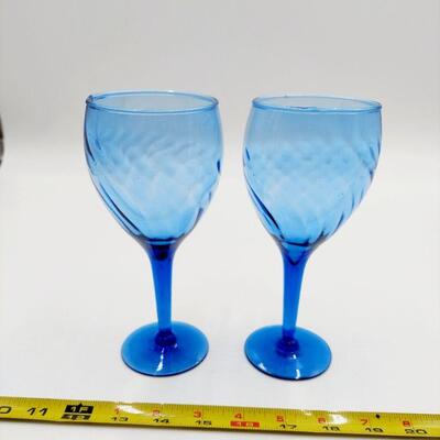 2 SET WINE GLASSES BLUE COBALT HAZEL ATLAS GLASS CO. 