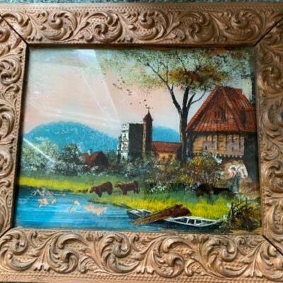 S159 Antique Reverse Painting on Glass 