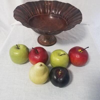Lot #78 - Metal compote with fake fruit