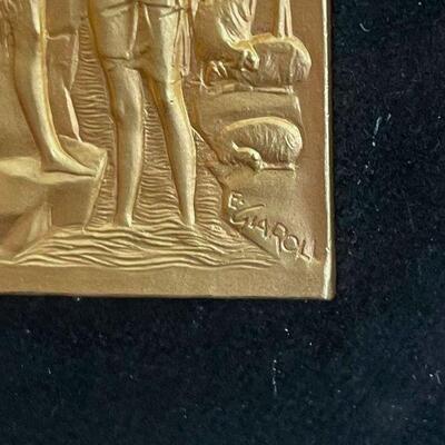 Vatican artist Giarolli Gilt Framed Miniature Relief Baptism of Jesus