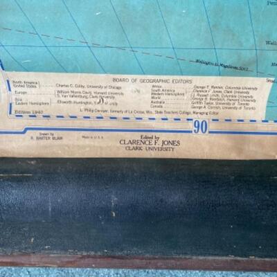 S166 Antique Wooden Map Rack with Antique School House Maps of Europe 