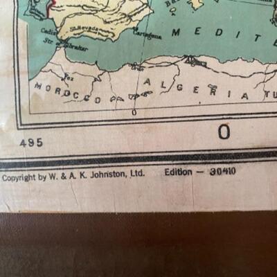 S166 Antique Wooden Map Rack with Antique School House Maps of Europe 