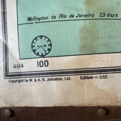 S166 Antique Wooden Map Rack with Antique School House Maps of Europe 