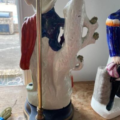 S180 Antique Staffordshire Louis Hamilton Porcelain Statue and Highlander Lamp 