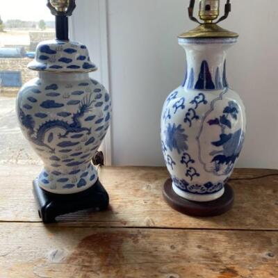 S181 Two Blue and White porcelain Lamps 