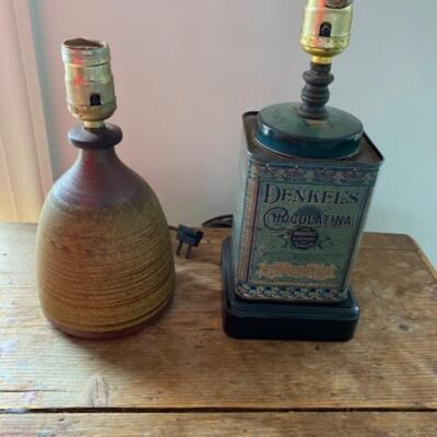 S182 Chocolate Tin Lamp with Pottery Lamp 