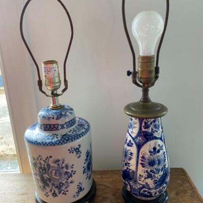 S183 Delft Lamp and Blue and White Ginger Jar Lamp 