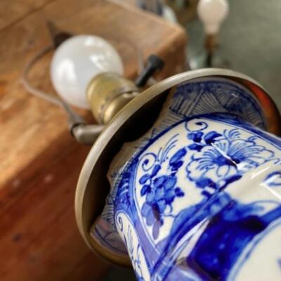 S183 Delft Lamp and Blue and White Ginger Jar Lamp 