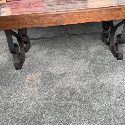 S186 Vintage Hand painted Tile Table with Metal Scroll Base from Portugal 