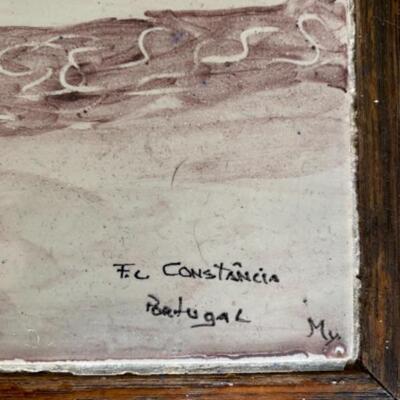 S186 Vintage Hand painted Tile Table with Metal Scroll Base from Portugal 