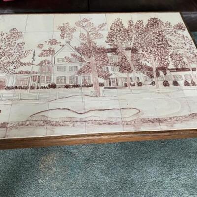 S186 Vintage Hand painted Tile Table with Metal Scroll Base from Portugal 