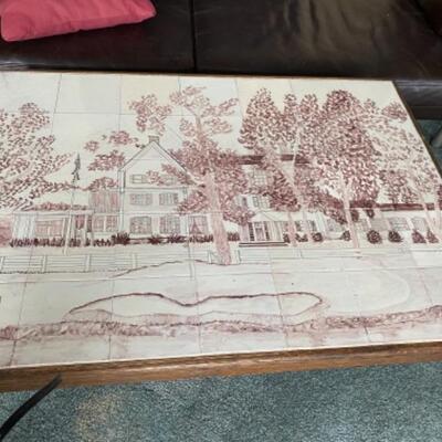 S186 Vintage Hand painted Tile Table with Metal Scroll Base from Portugal 