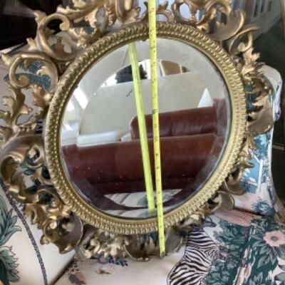 S187 Antique Round Leaf Gold Gilt Mirror 