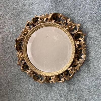 S187 Antique Round Leaf Gold Gilt Mirror 