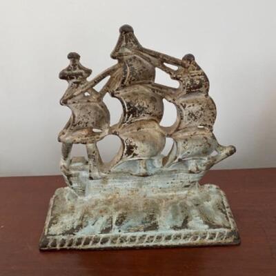 199 Vintage Bronmet Cast Iron Galleon Sailing ship Door Stop 