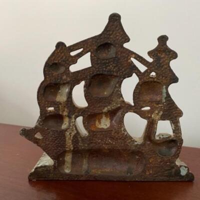 199 Vintage Bronmet Cast Iron Galleon Sailing ship Door Stop 