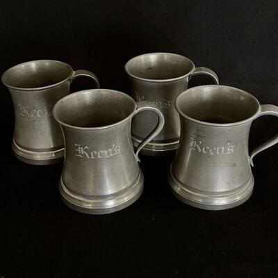 NYC Keens Steakhouse Vintage Glass-Bottom Pewter Mugs