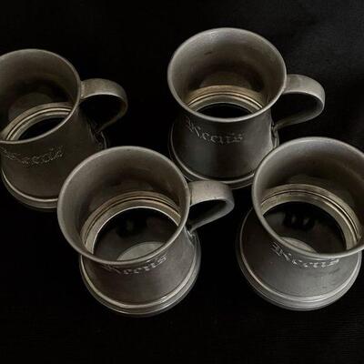 NYC Keens Steakhouse Vintage Glass-Bottom Pewter Mugs