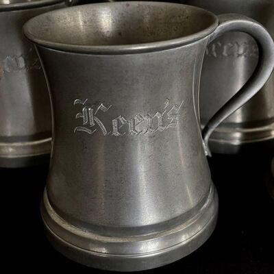 NYC Keens Steakhouse Vintage Glass-Bottom Pewter Mugs