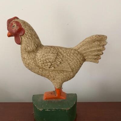 202 Vintage Cast Iron White Chicken Door Stop 