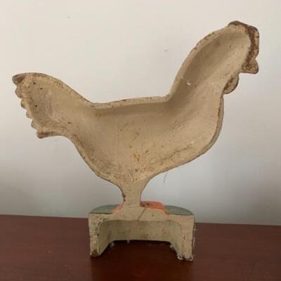 202 Vintage Cast Iron White Chicken Door Stop 