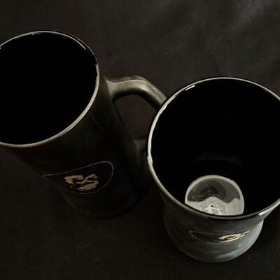 Vintage Matte Black Playboy Club Glass Mugs Gold Bunny