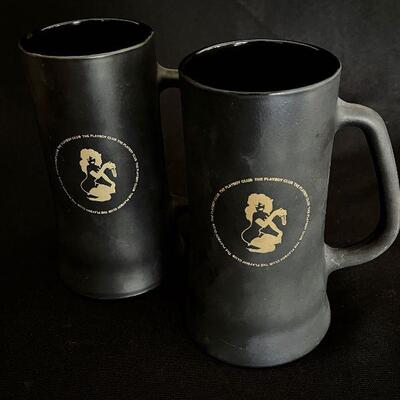 Vintage Matte Black Playboy Club Glass Mugs Gold Bunny