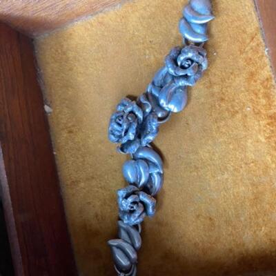 213 Vintage Napier Silver Rose Bracelet with Glass Ball Necklace 