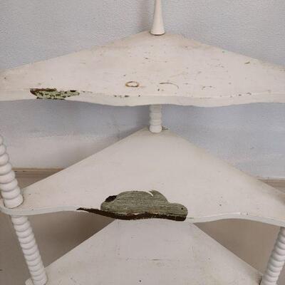 Vintage white spindle leg, corner shelf
