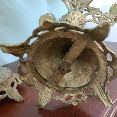 Pair of ornate 6 arm metal candelabras 