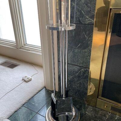 Mid Century Modern Set Of Lucite and Chrome Fireplace Tools