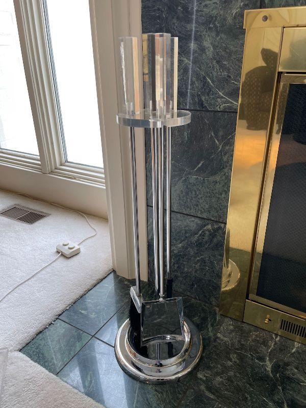 Mid Century Modern Set Of Lucite and Chrome Fireplace Tools