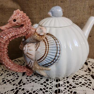 1991 Fitz and Floyd Nautical Seahorse Teapot